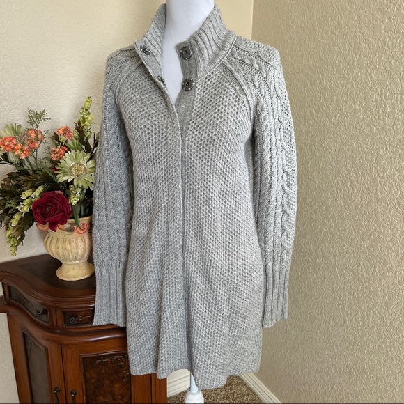 Cynthia Rowley Cable Knit Turtleneck Long Cardigan Sweater Jacket - Picture 4 of 12